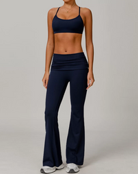 Person wearing navy blue athletic outfit